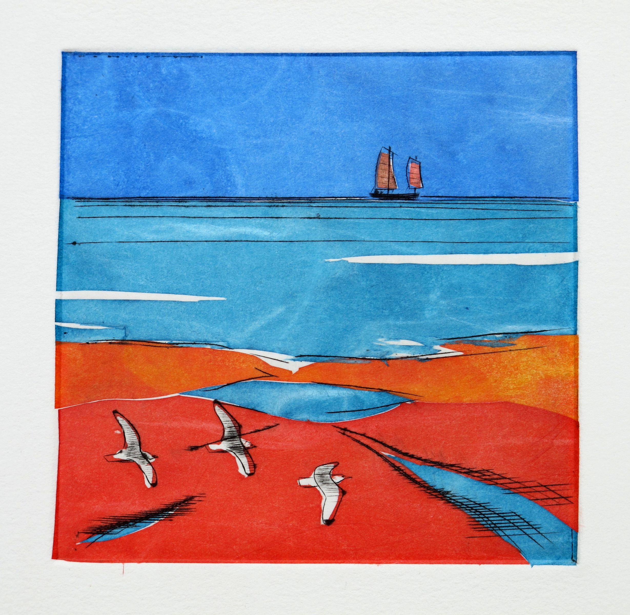 Color of sea I - burin / chine collée - matrice 10 x 10 cm - edition 10