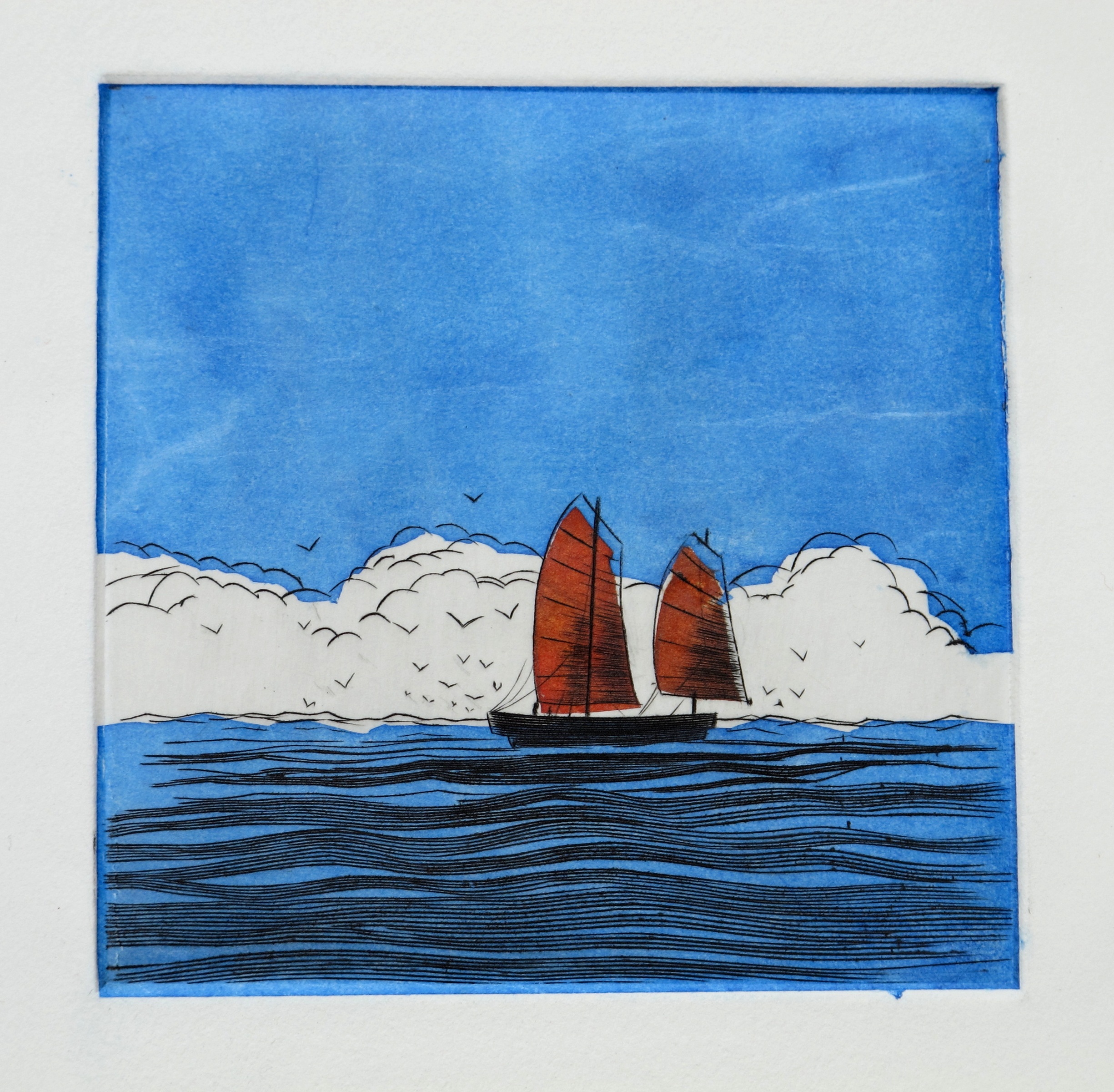 Color of sea II - burin / chine collée - matrice 10 x 10 cm - edition 10