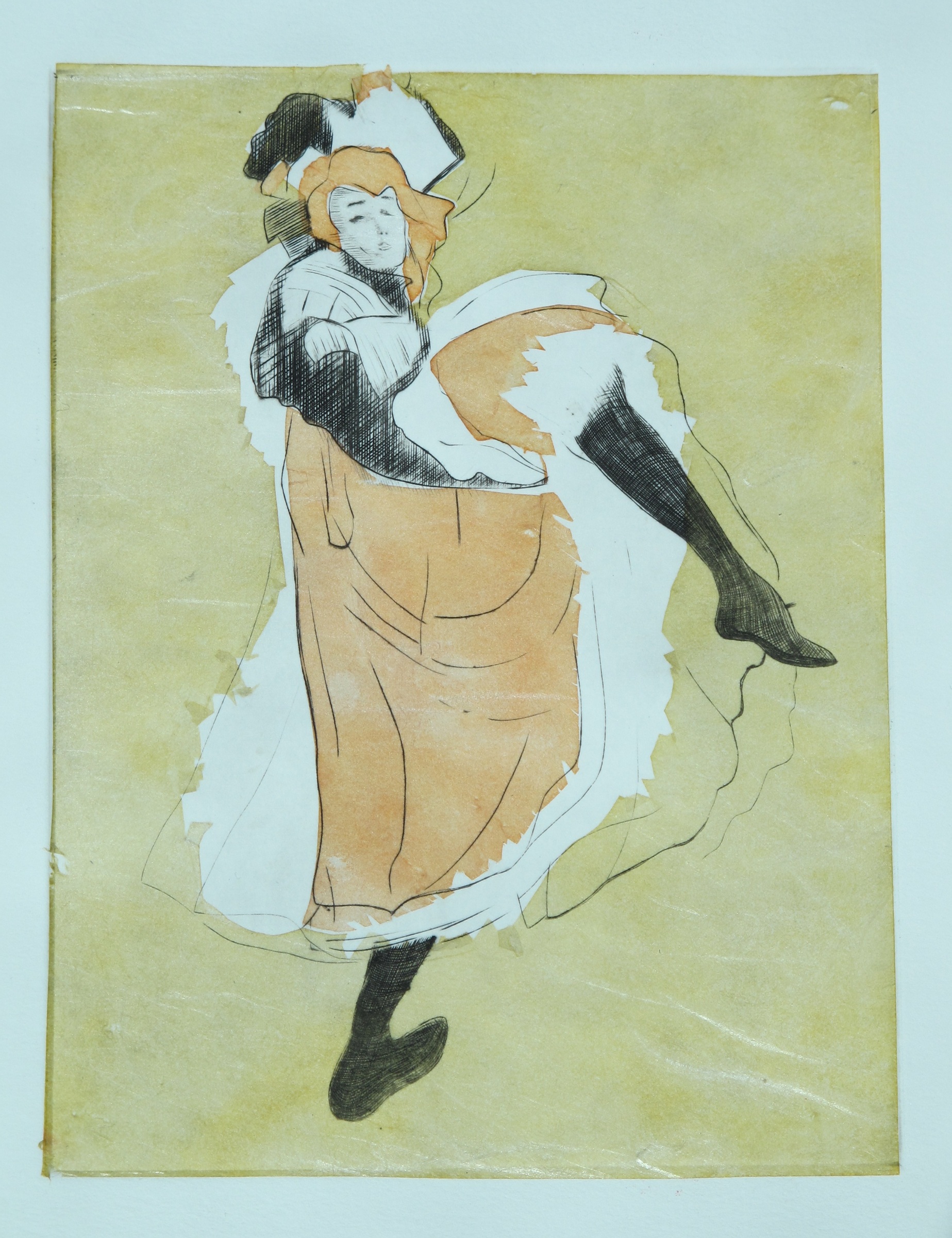 Jane Avril dansant - burin / chine collée - matrice 15 x 20 cm - edition 50