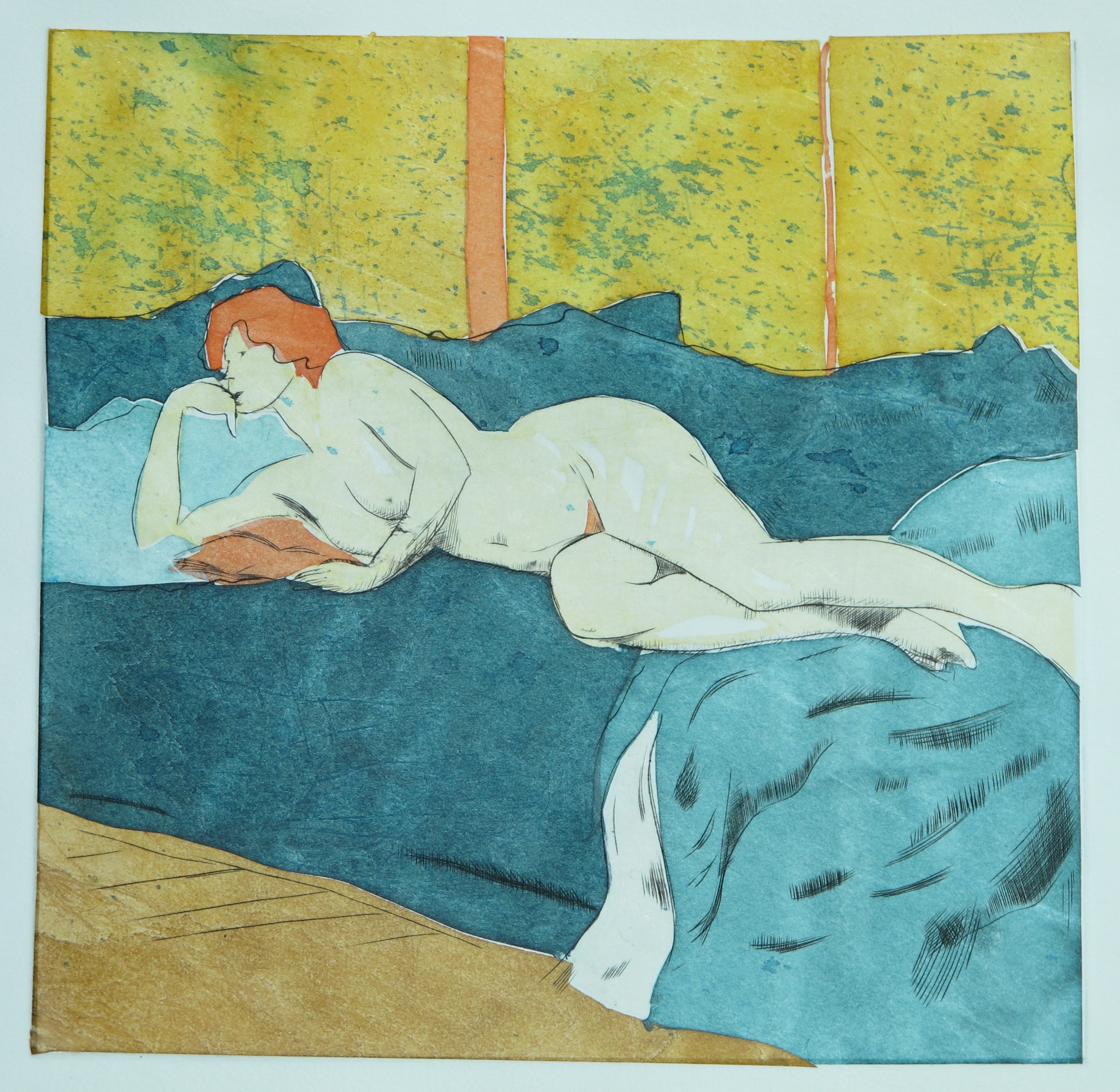 Nu couche - burin / chine collée - matrice 20 x 20 cm - edition 50