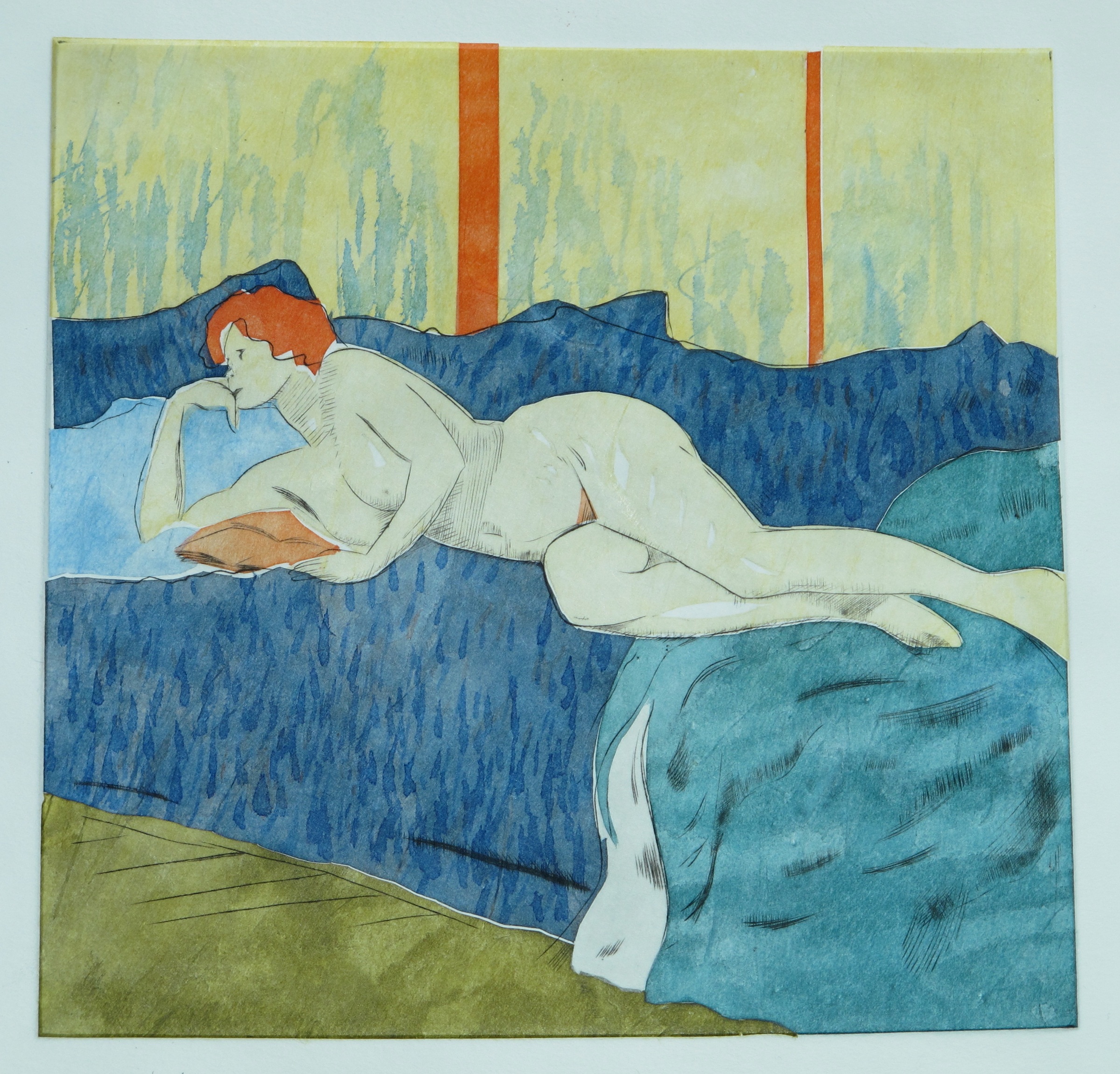 Nu couche - burin / chine collée - matrice 20 x 20 cm - edition 50