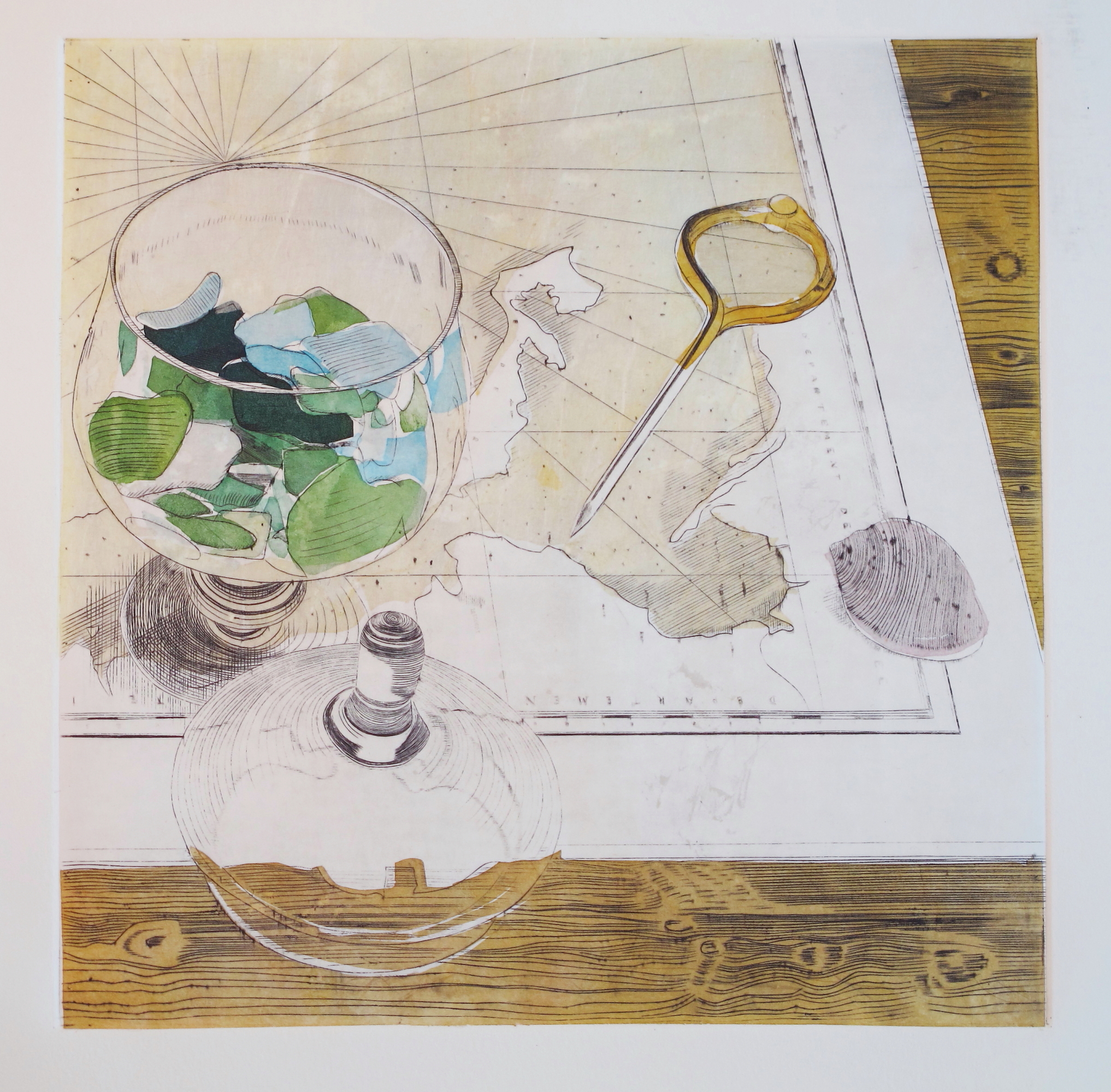 Verre de laisse - burin / chine collée - matrice 20 x 20 cm - edition 30
