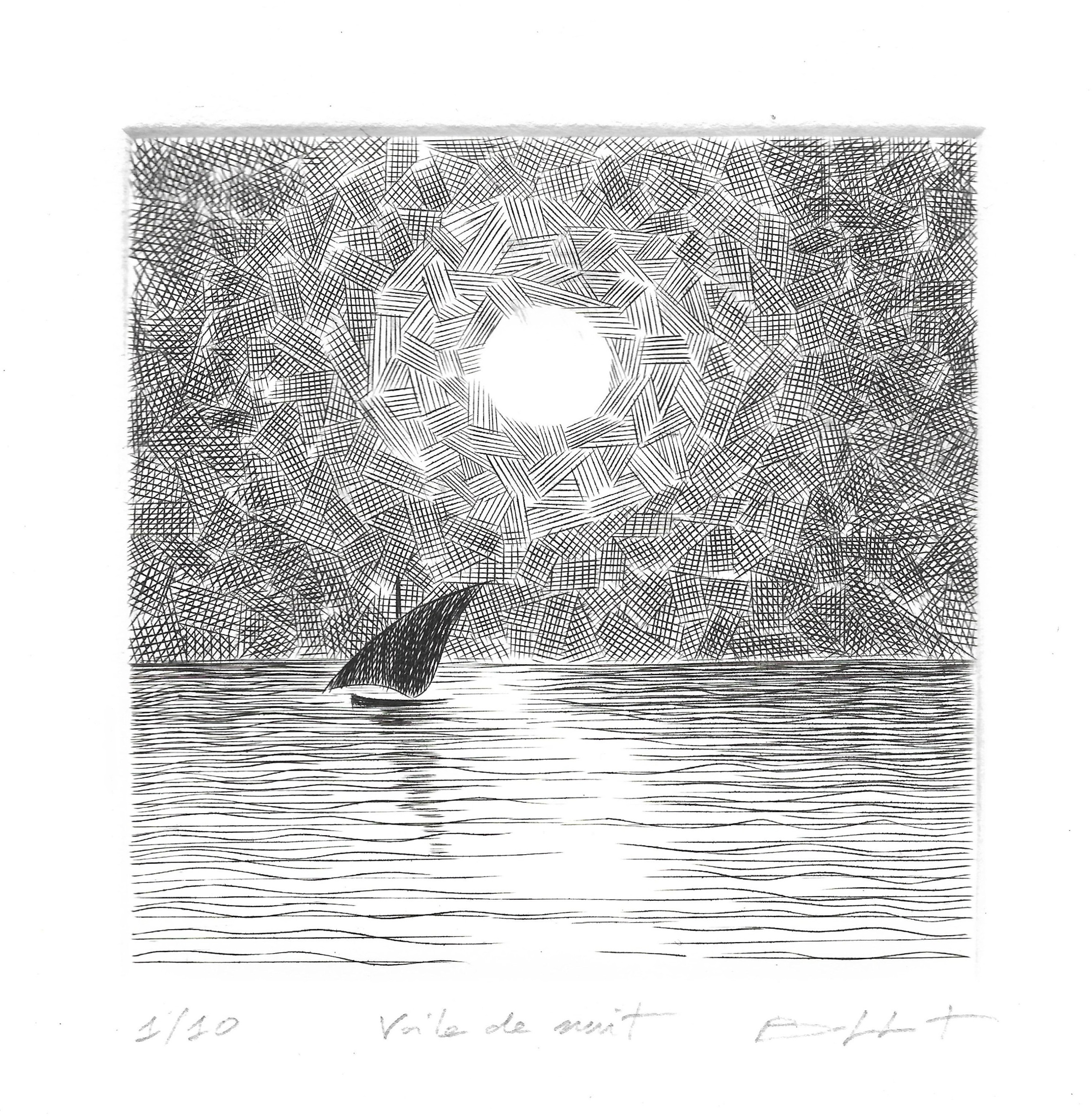 Voile de nuit - burin - matrice 10 x 10 cm - edition 10