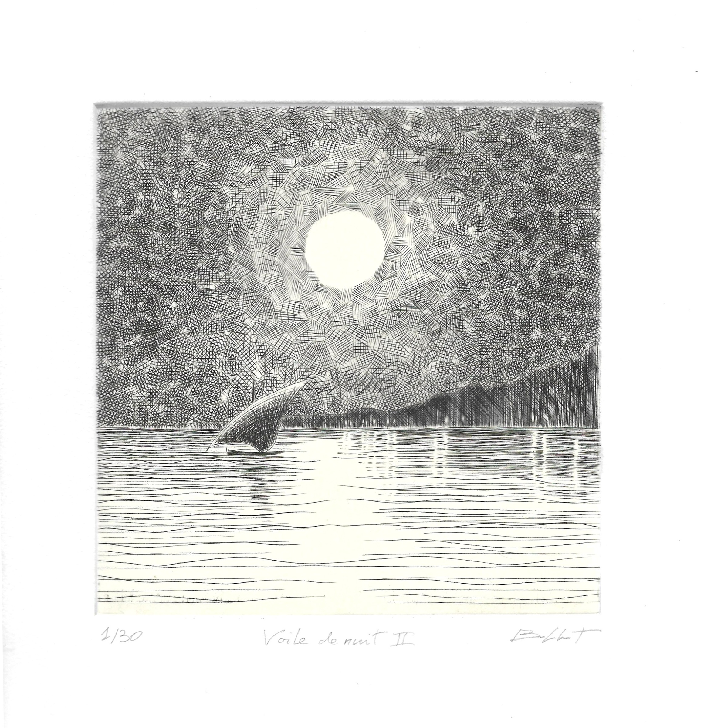 Voile de nuit II - burin / chine collée - matrice 15 x 15 cm - edition 30